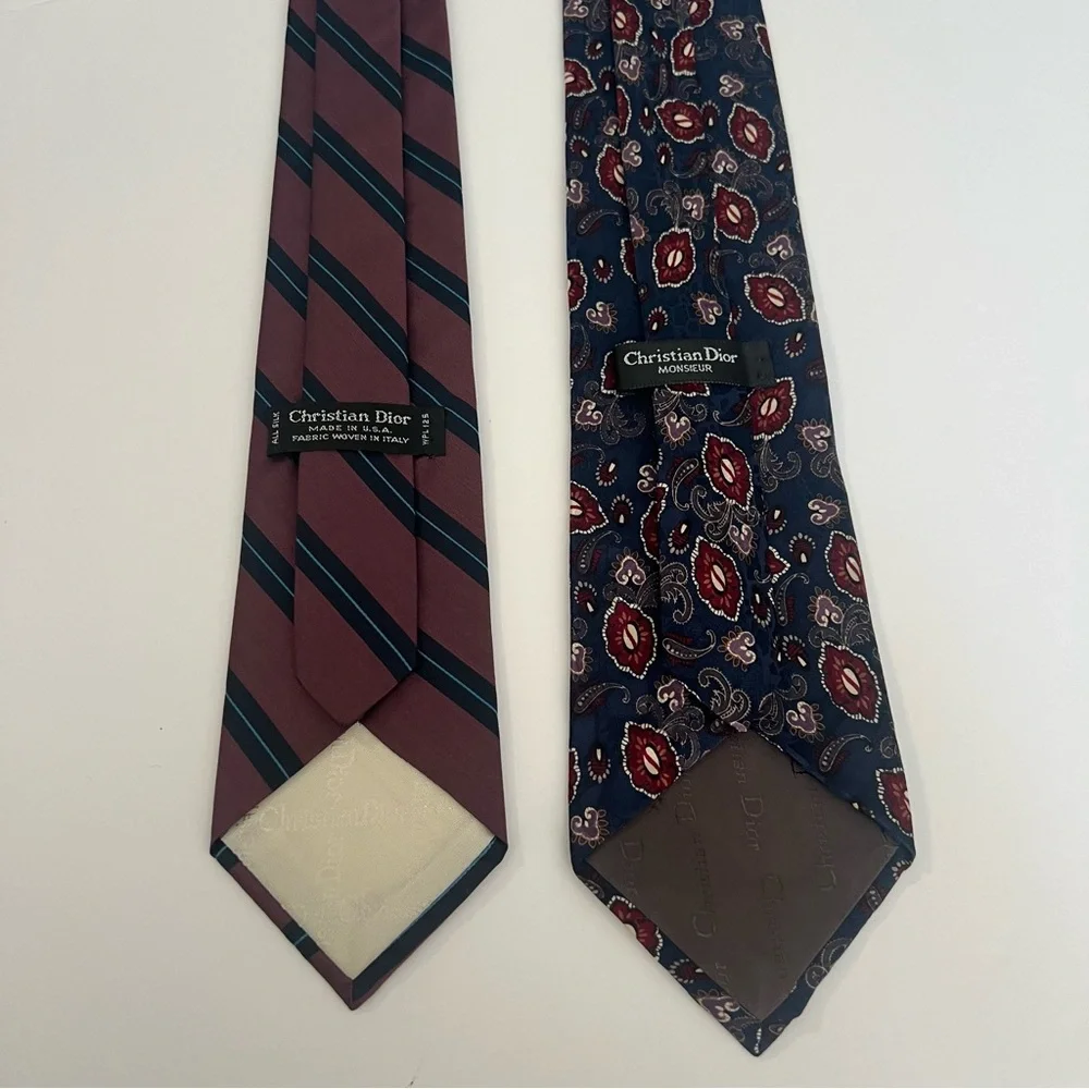 Christian Dior, All Silk, Made in USA,‎ Striped and Patterned Ties Set of 2